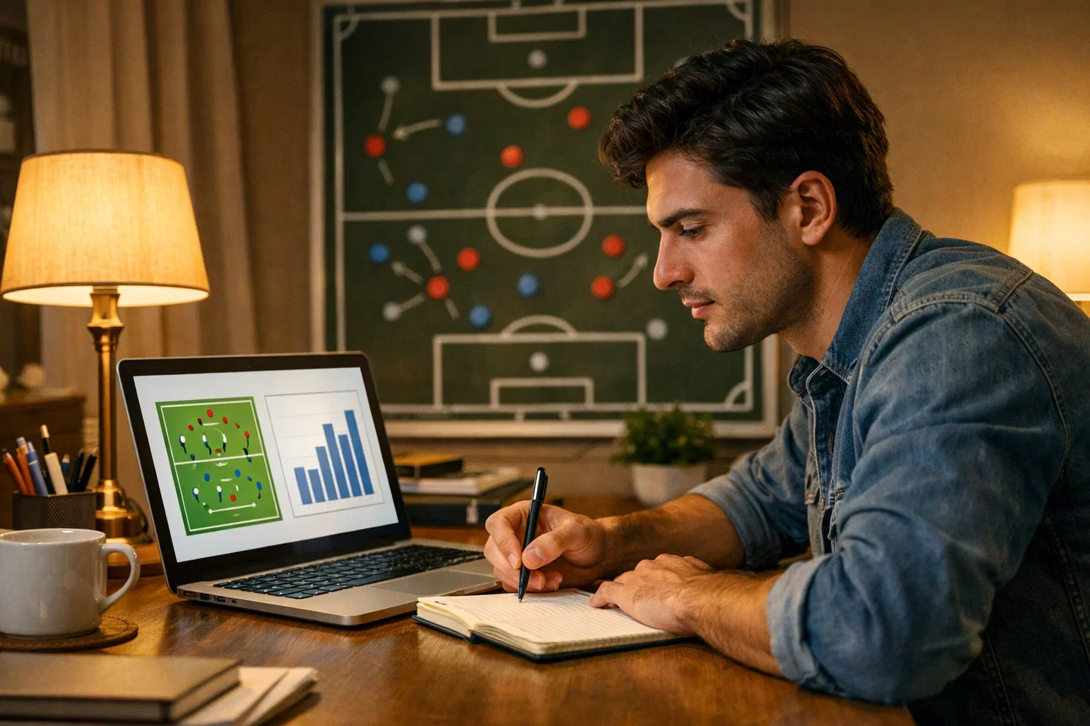 Persona concentrata che valuta statistiche di partite su laptop